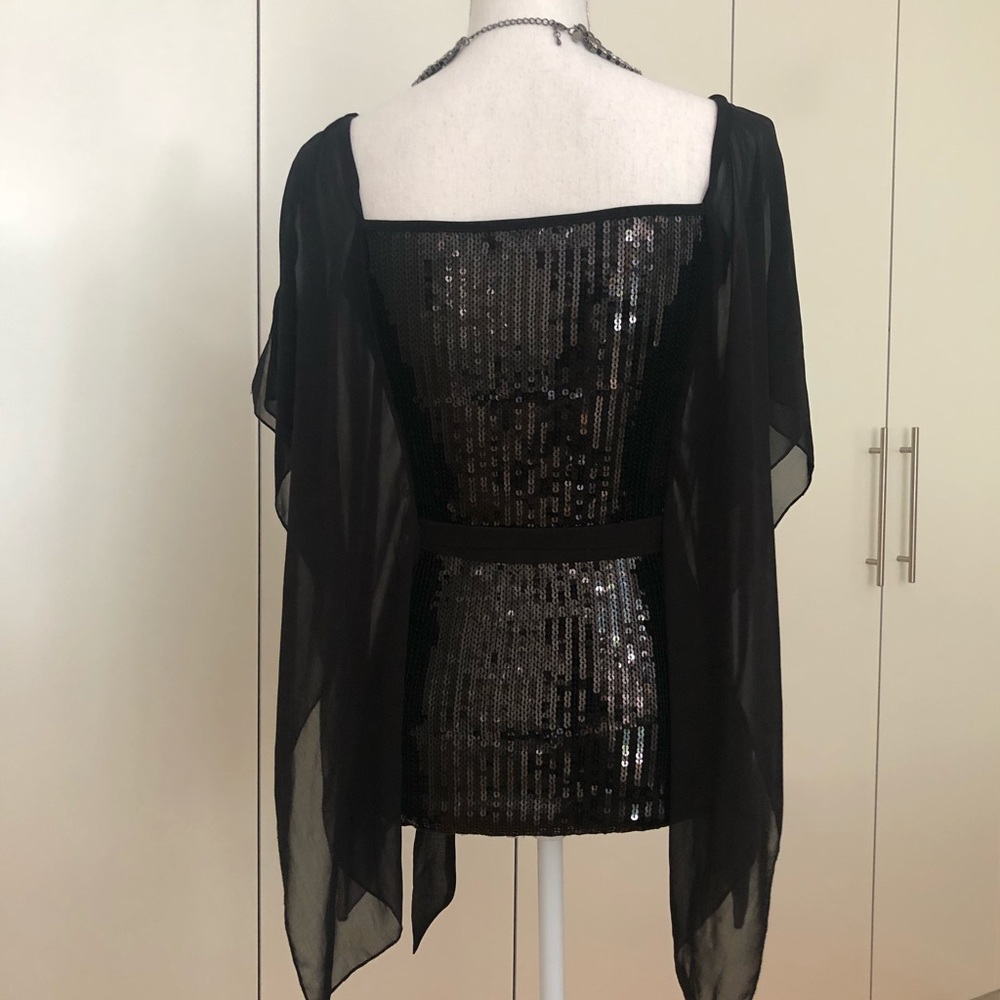 Black Sequence Top With Chiffon Sleeves - image 3